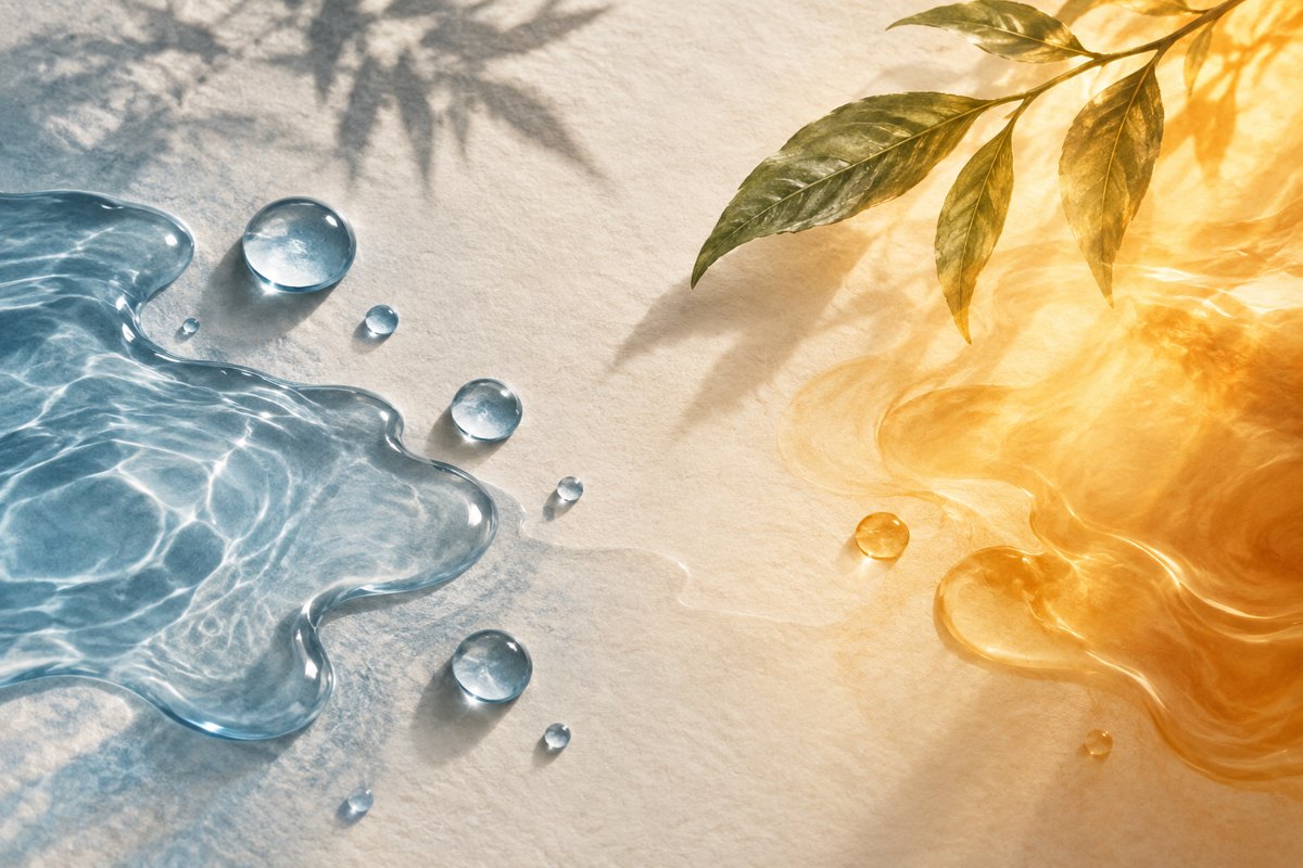 青い水滴と暖色の光を組み合わせた湿熱の概念画像