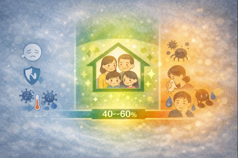 適度な湿度は何パーセント？健康・免疫・自律神経の観点から解説のイメージ図