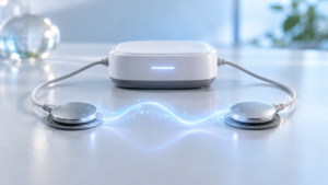 微弱電流を表す波形と汎用機器の抽象的なイメージ