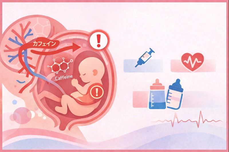 妊婦はなぜカフェインを控えるべき？胎盤・代謝・胎児発育から医学的に解説のイメージ図