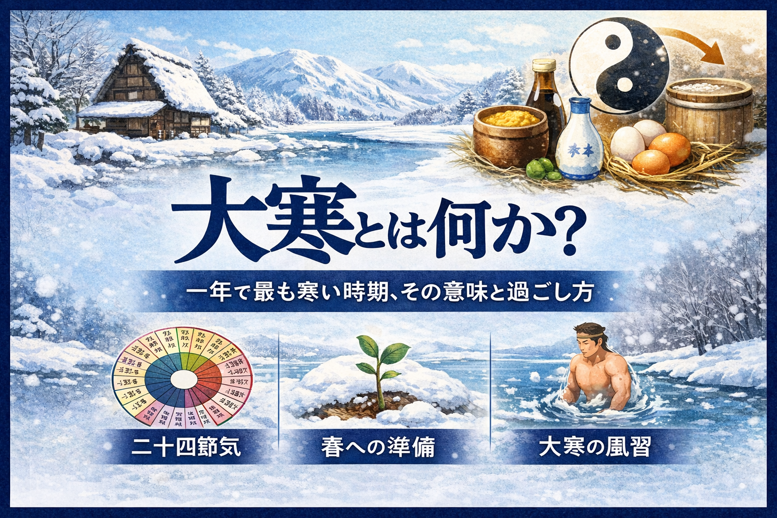 大寒とは何か｜一年で最も寒い時期の意味と由来、暮らしへの活かし方のイメージ図