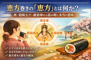 恵方巻きの「恵方」とは何か？― 暦・陰陽五行・歳徳神から読み解く本当の意味のイメージ図