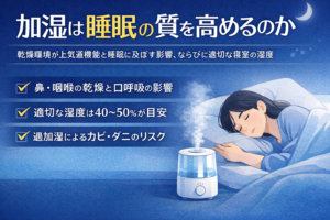 加湿は睡眠の質を高めるのか―乾燥環境が上気道機能と睡眠に及ぼす影響、ならびに寝室湿度管理の実際―のイメージ図