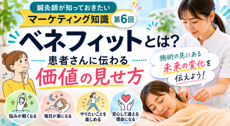 鍼灸院のベネフィットとは？患者さんに伝わる価値の見せ方と集客への活かし方のイメージ図