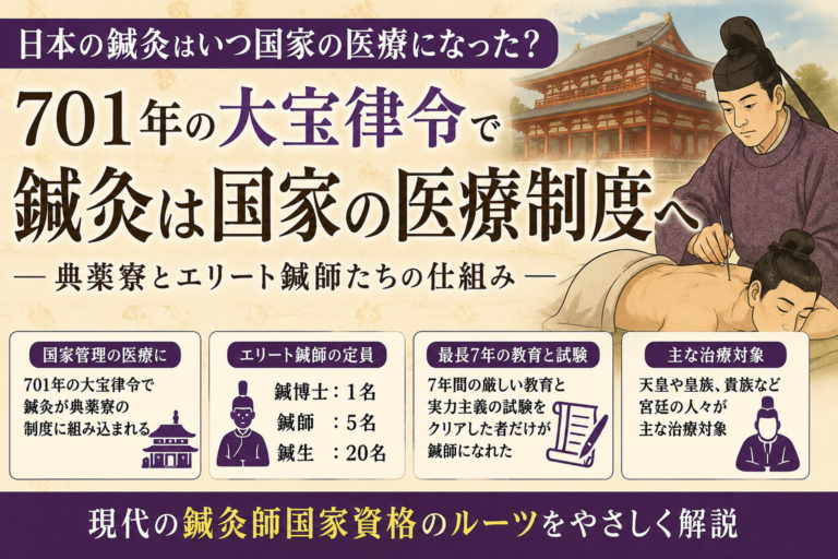 大宝律令で鍼灸師は国家の専門職になった？701年に始まった日本の鍼灸教育のイメージ図